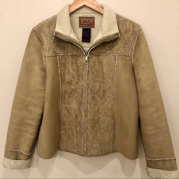 Ralph Lauren Suede Sherpa Lined Embroidered Coat - Picture 1 of 8